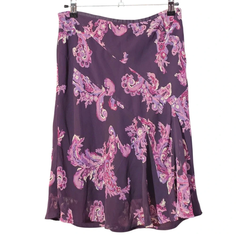 Worthington Petite Purple Paisley A-Line Skirt‎ Size Med Side Zip Lined Floral